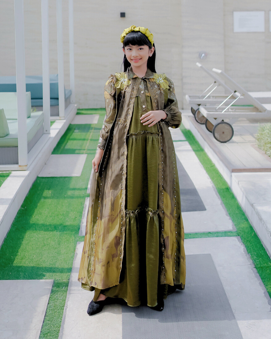 MAHEERA KIDS DRESS - OLIVE