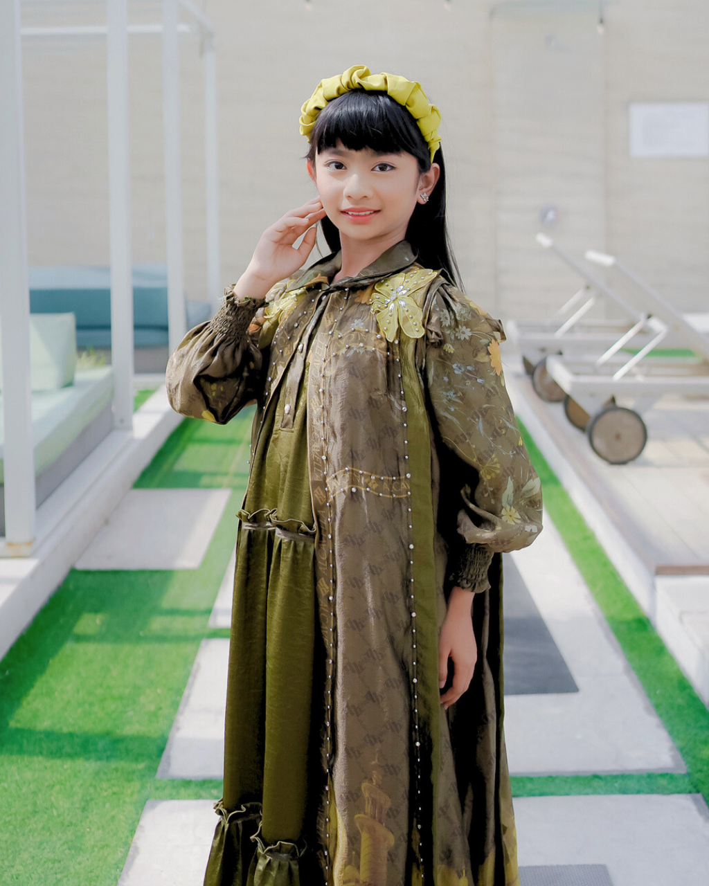 MAHEERA KIDS DRESS - OLIVE