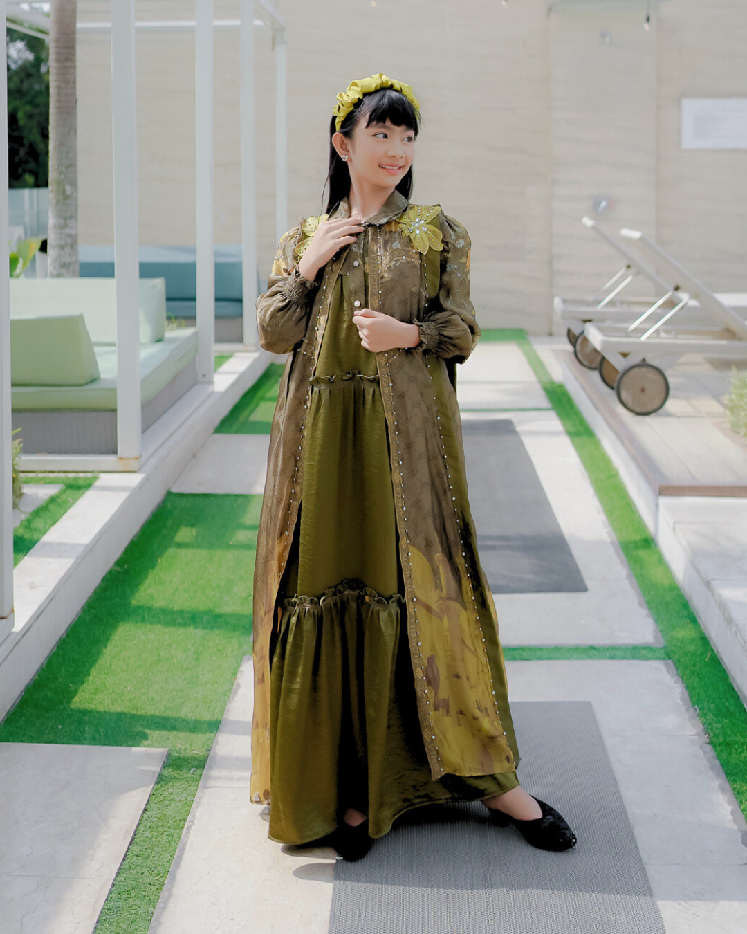 MAHEERA KIDS DRESS - OLIVE