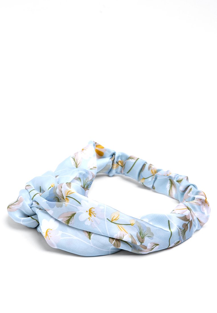 Flower Satin Headband - Light Blue